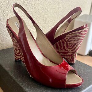 Via Spiga Red Patent Leather Sling Back Wedges. Size 9M